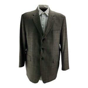 Jason Evans Lambswool Blazer 46R Brown Black & Blue Check 3 Button Ventless